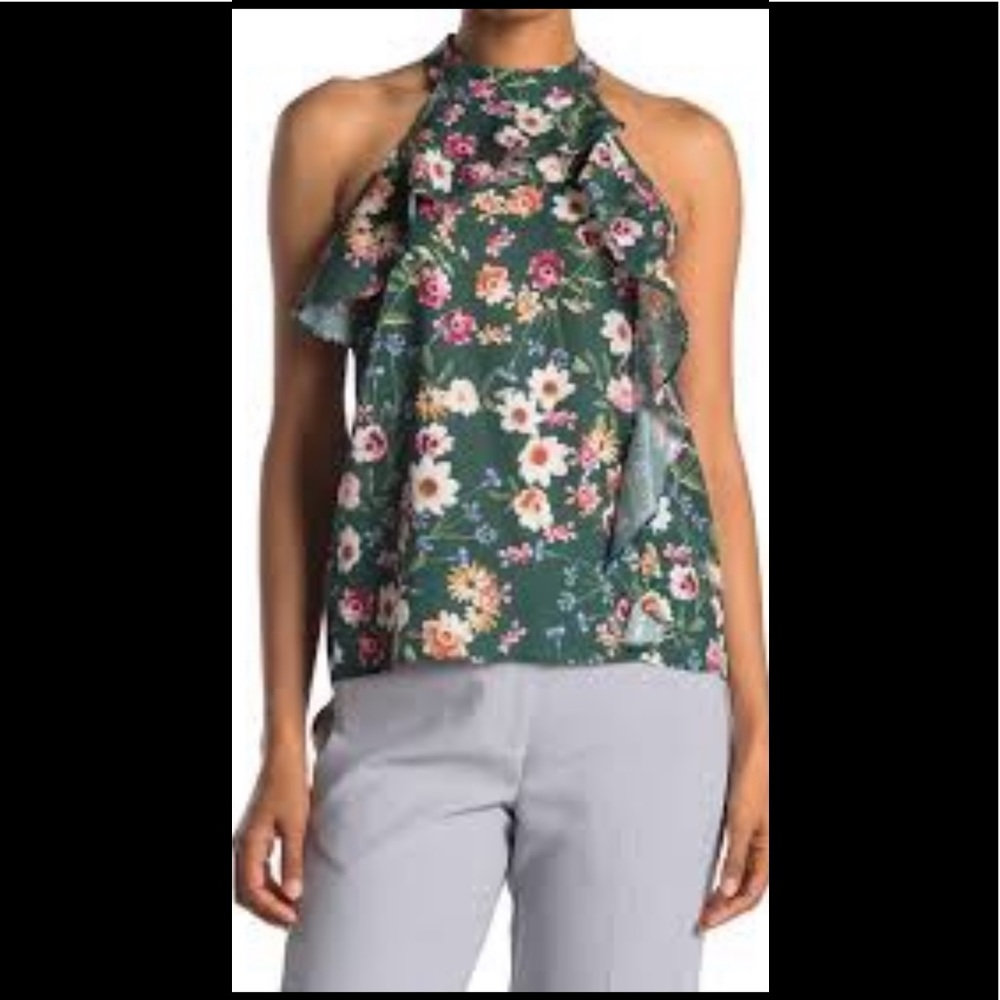Parker Floral Draped Ruffle Halter Tank Top Size S